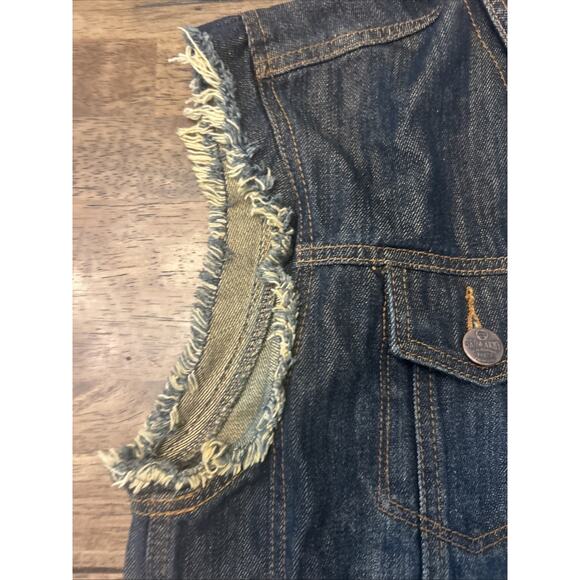 Third Army Denim JEAN JACKET cut-off Sleeves Size Medium Blue Biker - Picture 3 of 8